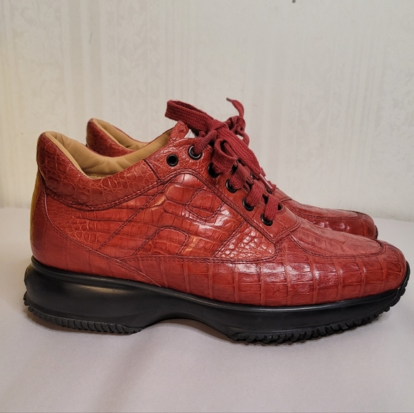 Hogan Red Croc Embossed Leather Sneakers Womens EU 37 US 6.5-7 - Picture 2 of 11